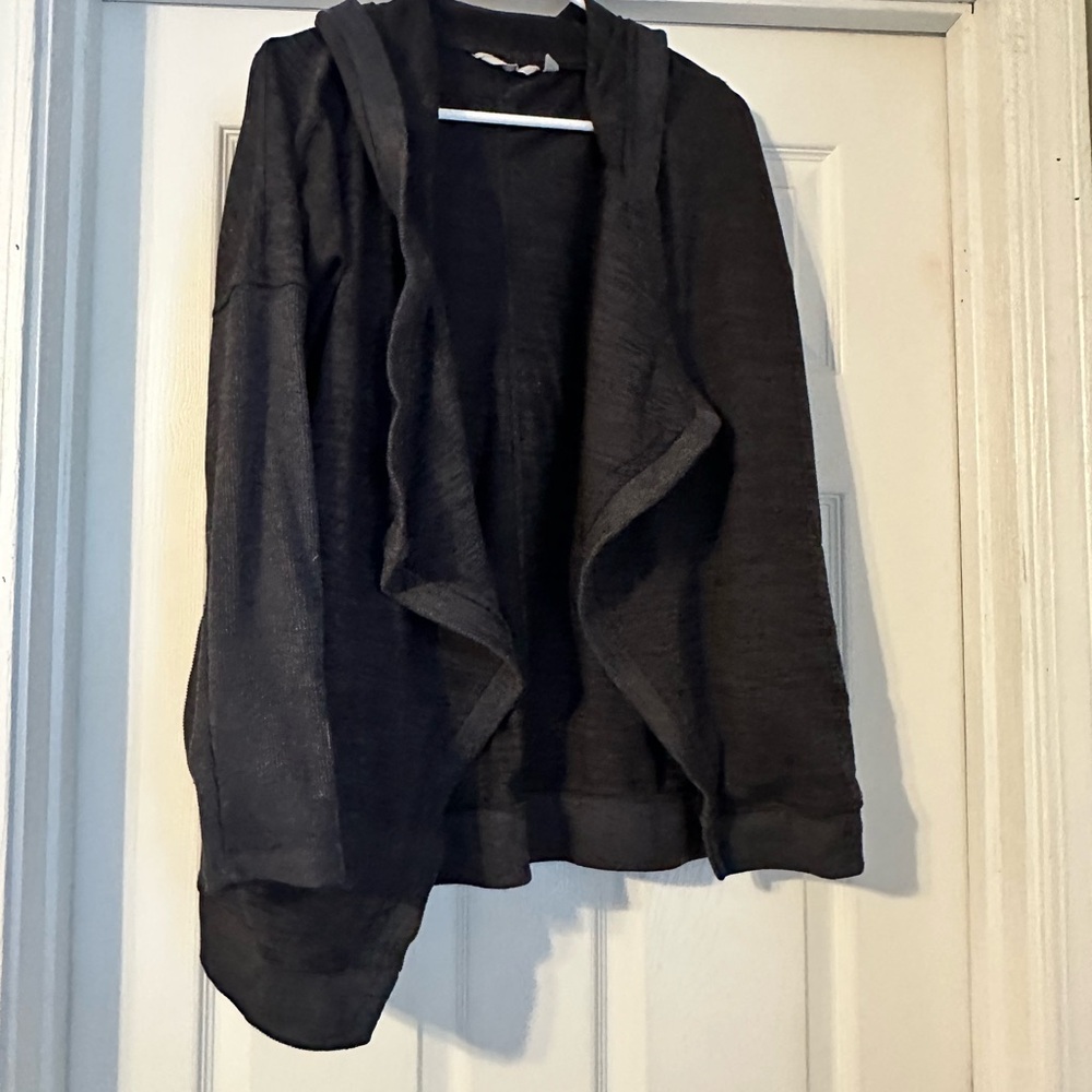 Athleta Dark Gray Open-Front Hooded Draped Cardigan